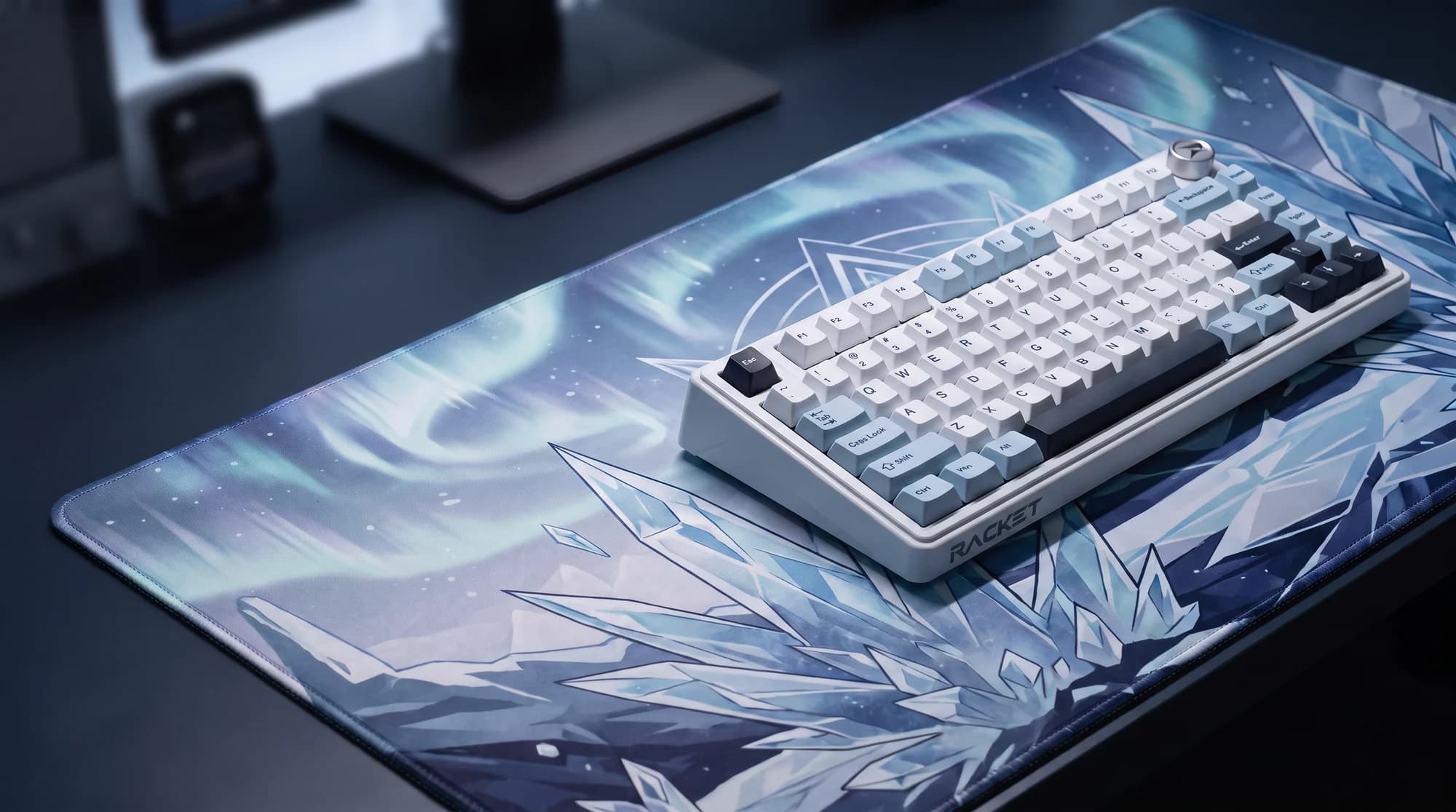 RACKET K75 in Ice on an ice-crystal art desk mat